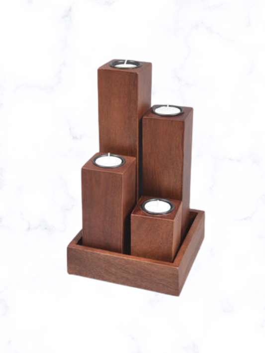 Handcrafted Mango Wood Candle Holder Set (5-Piece)