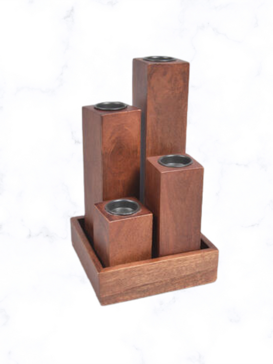 Handcrafted Mango Wood Candle Holder Set (5-Piece)
